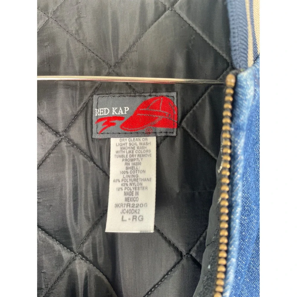 Red Kap Mens Denim Bomber Jacket Blue Tan Ford Trucks Logo‎ Large L-RG 3KR7R220G